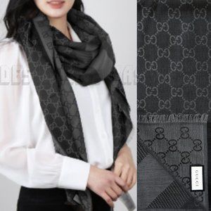 GUCCI charcoal & gray GGWEB giant 55"-square wool/silk pashmina shawl scarf NWT